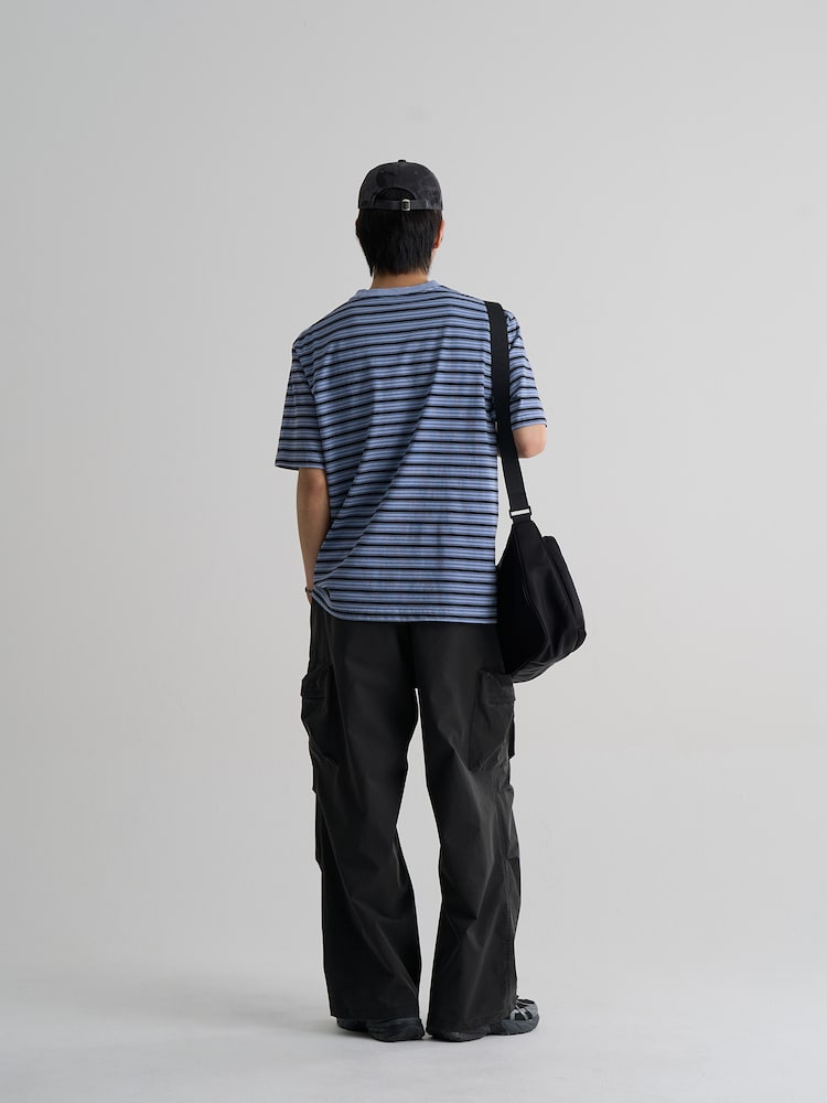 S.W.Smiley Striped Dyed Short Sleeve Tee - Sky Blue