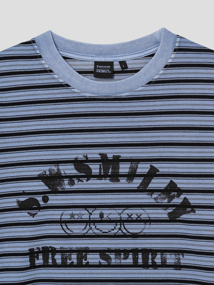 S.W.Smiley Striped Dyed Short Sleeve Tee - Sky Blue