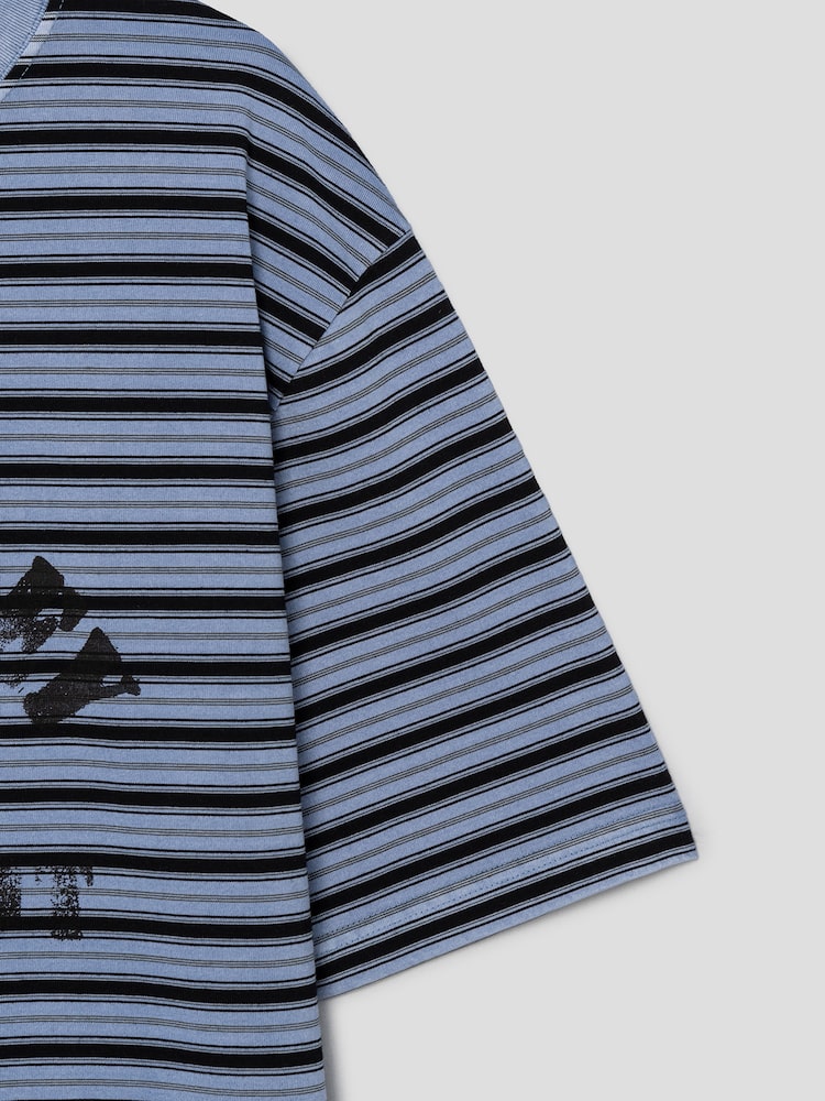 S.W.Smiley Striped Dyed Short Sleeve Tee - Sky Blue