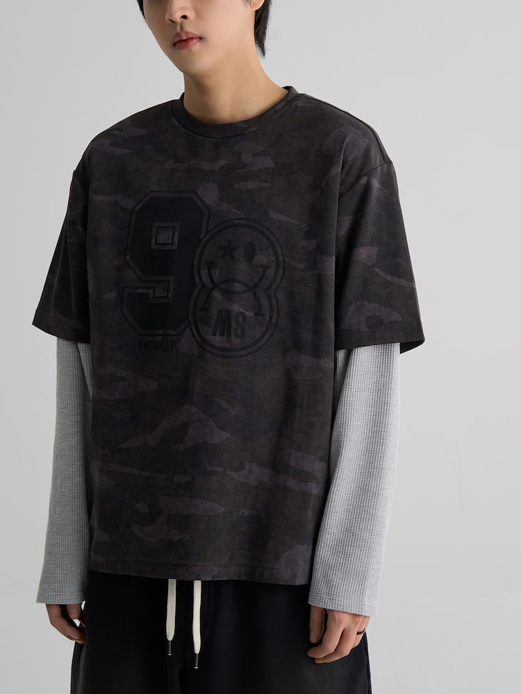 S.W.Smiley Camo Graphic Short Sleeve Tee - Black