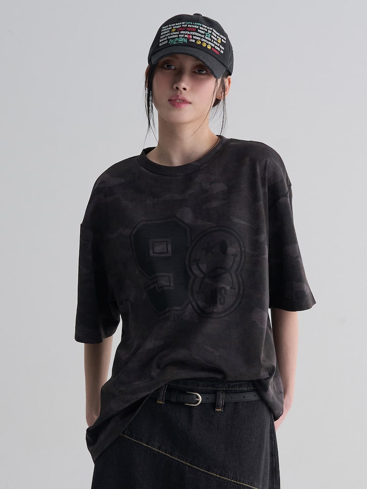 S.W.Smiley Camo Graphic Short Sleeve Tee - Black