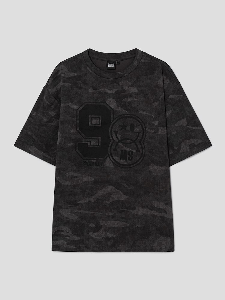S.W.Smiley Camo Graphic Short Sleeve Tee - Black