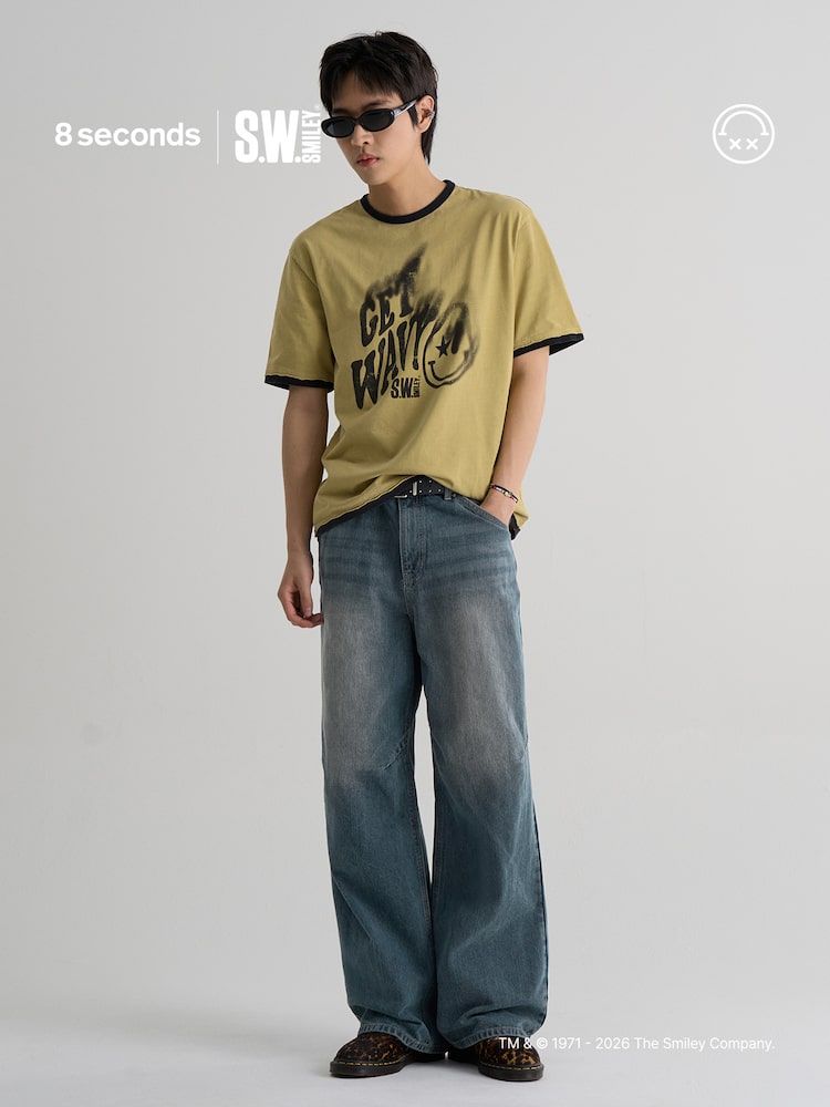 S.W.Smiley Garment-Dyed Short-Sleeve Tee - Yellow