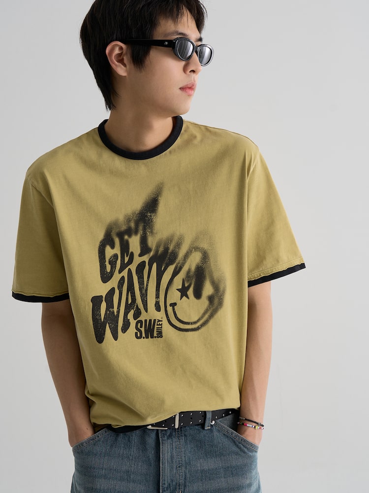 S.W.Smiley Garment-Dyed Short-Sleeve Tee - Yellow