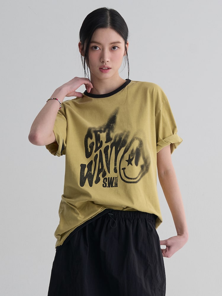 S.W.Smiley Garment-Dyed Short-Sleeve Tee - Yellow