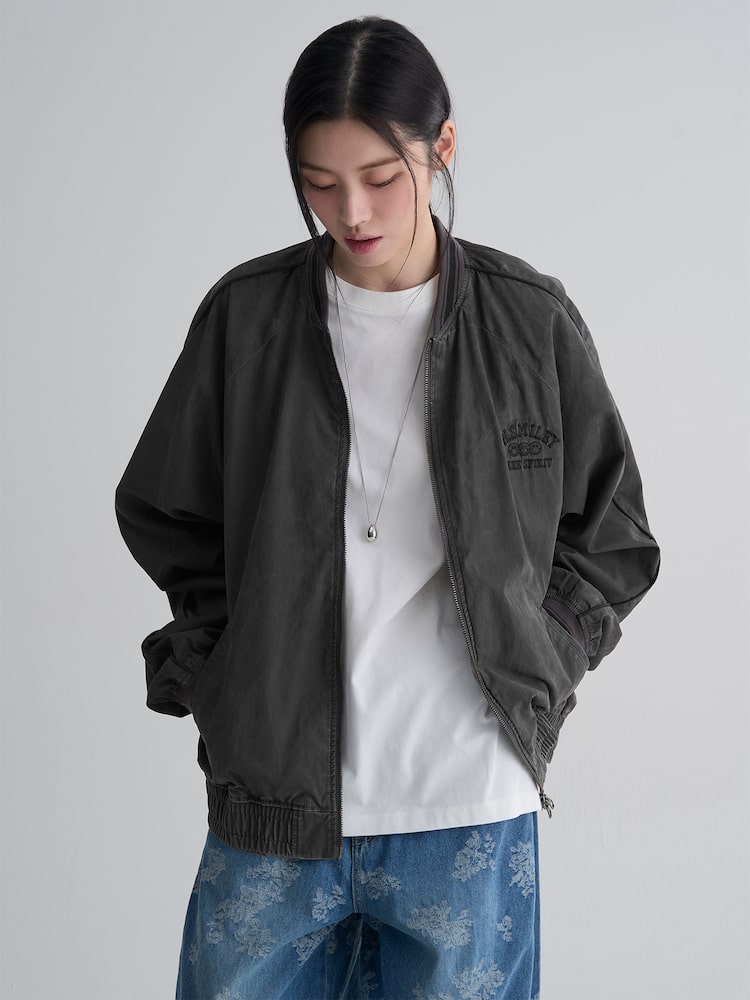 S.W.Smiley Natural Varsity Jacket - Ash