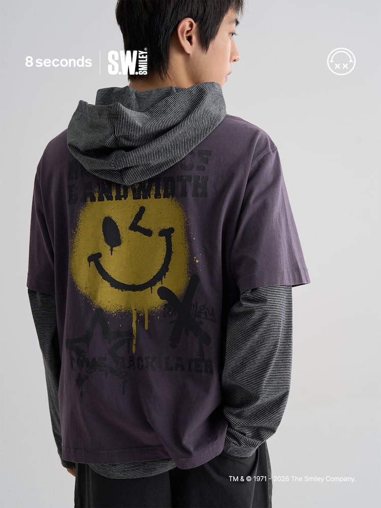 S.W.Smiley Garment-Dyed Short-Sleeve Tee - Purple