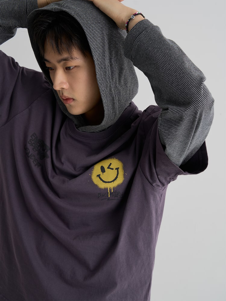 S.W.Smiley Garment-Dyed Short-Sleeve Tee - Purple