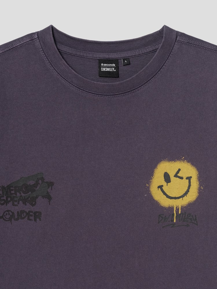 S.W.Smiley Garment-Dyed Short-Sleeve Tee - Purple