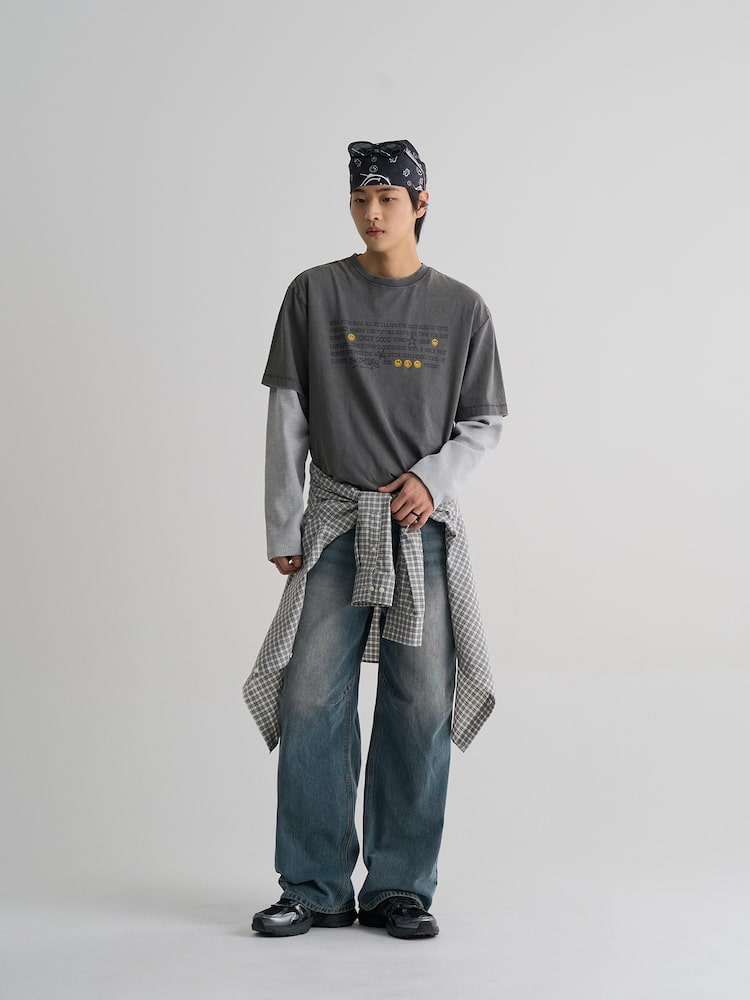 S.W.Smiley Garment-Dyed Short-Sleeve Tee - Ash