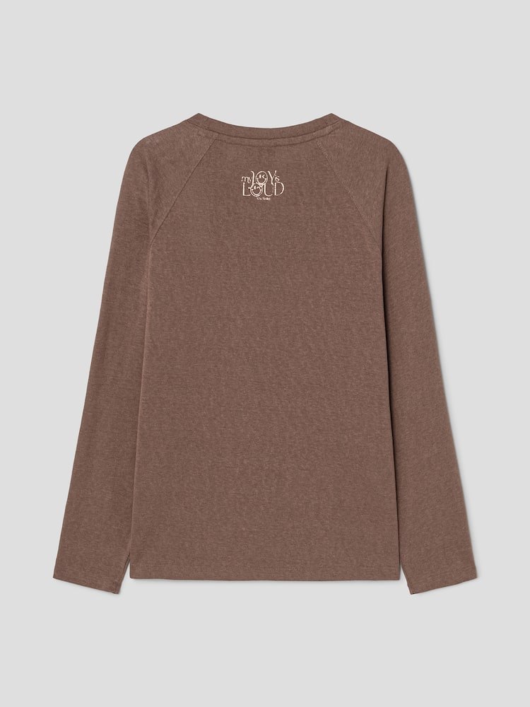 S.W.SMILEY® Cotton Slub Raglan Long Sleeve Graphic T-shirt - Brown