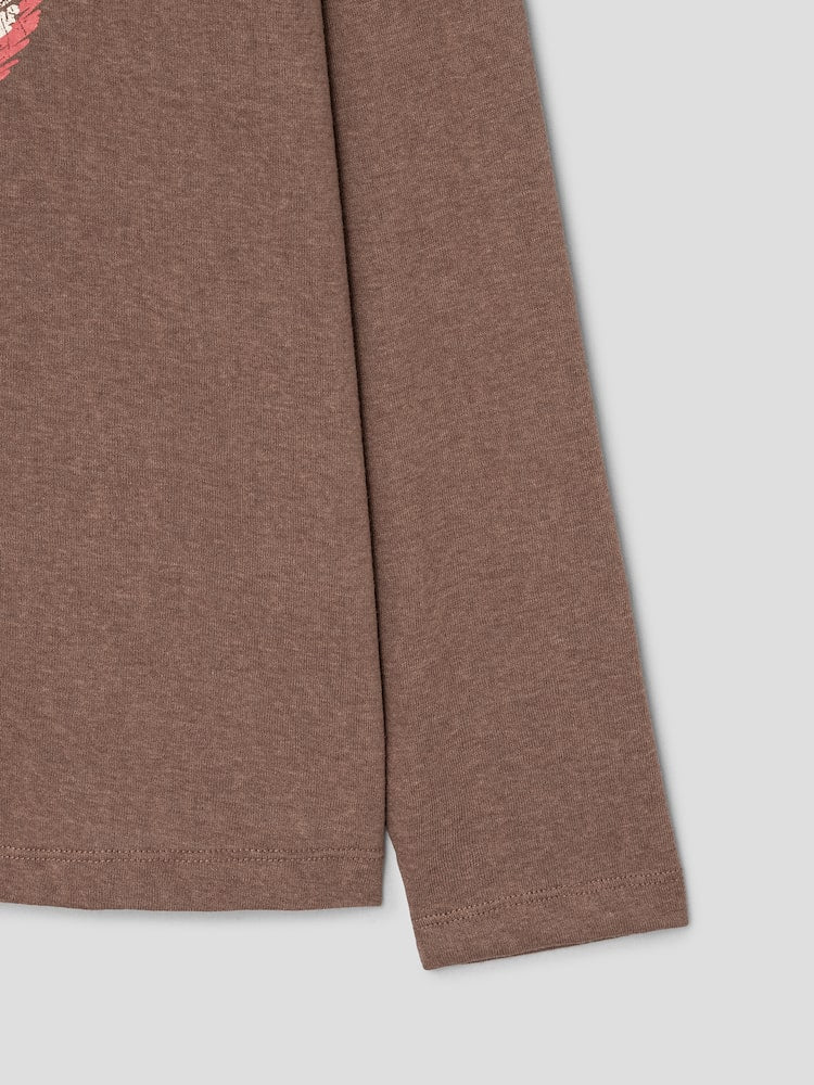 S.W.SMILEY® Cotton Slub Raglan Long Sleeve Graphic T-shirt - Brown