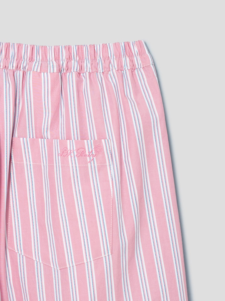 S.W.SMILEY® Embroidered Stripe Elastic Pants - Light Pink