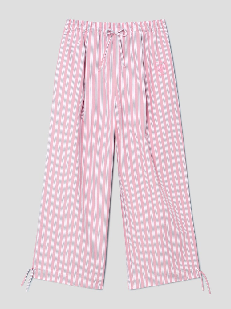 S.W.SMILEY® Embroidered Stripe Elastic Pants - Light Pink