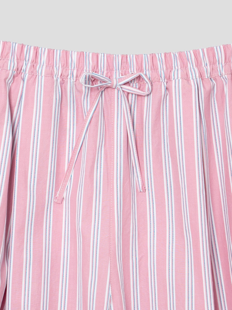 S.W.SMILEY® Embroidered Stripe Elastic Pants - Light Pink