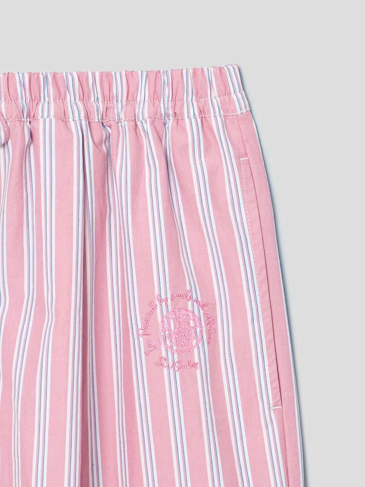 S.W.SMILEY® Embroidered Stripe Elastic Pants - Light Pink