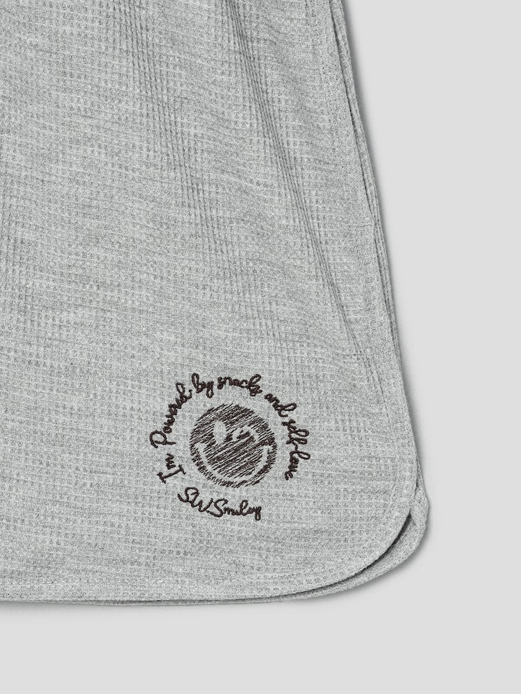 S.W.SMILEY® Waffle Fabric Embroidered Jersey Shorts - Grey