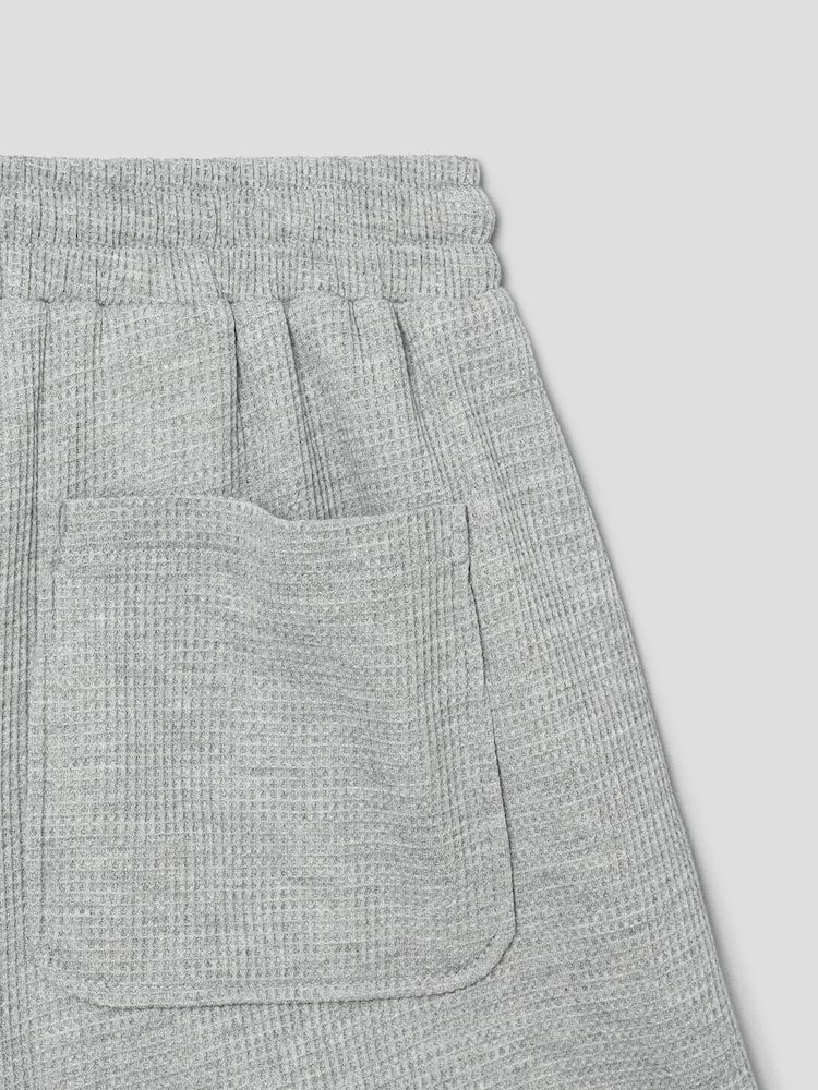 S.W.SMILEY® Waffle Fabric Embroidered Jersey Shorts - Grey