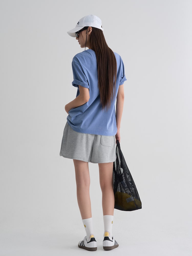 S.W.SMILEY® Waffle Fabric Embroidered Jersey Shorts - Grey