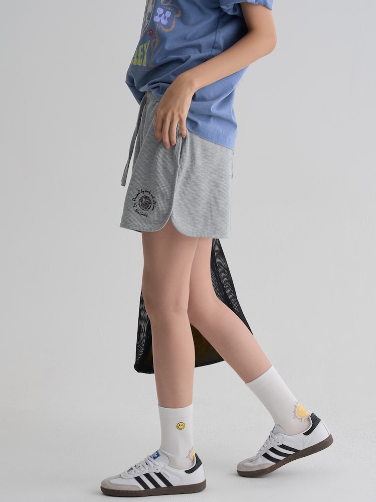 S.W.SMILEY® Waffle Fabric Embroidered Jersey Shorts - Grey