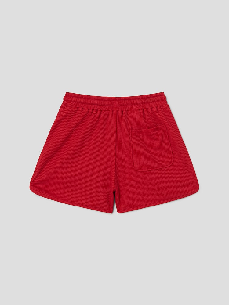 S.W.SMILEY® Waffle Fabric Embroidered Jersey Shorts - Red