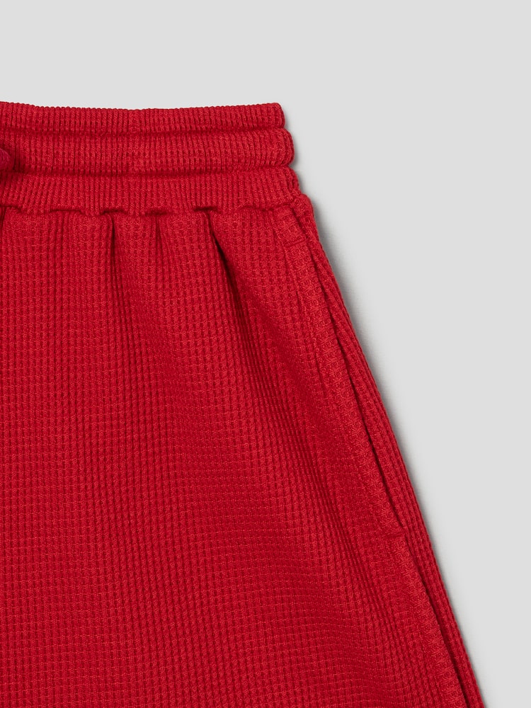 S.W.SMILEY® Waffle Fabric Embroidered Jersey Shorts - Red