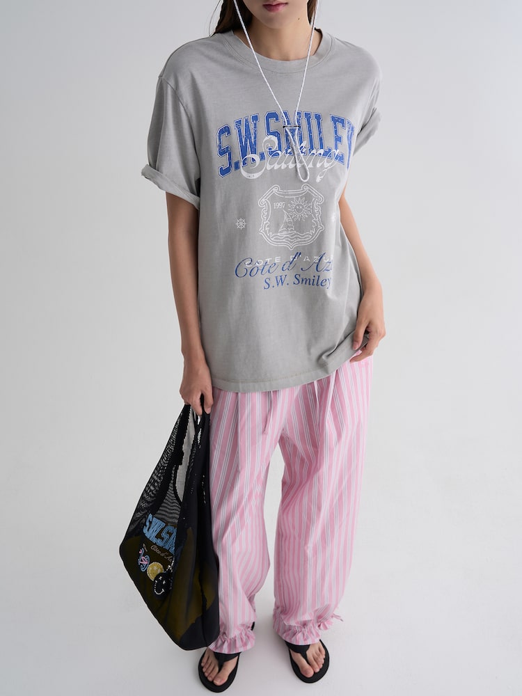 S.W.SMILEY® Garment-Dyed Graphic Short-Sleeve T-Shirt - Light Grey