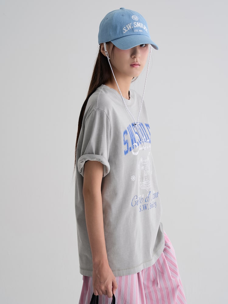 S.W.SMILEY® Garment-Dyed Graphic Short-Sleeve T-Shirt - Light Grey