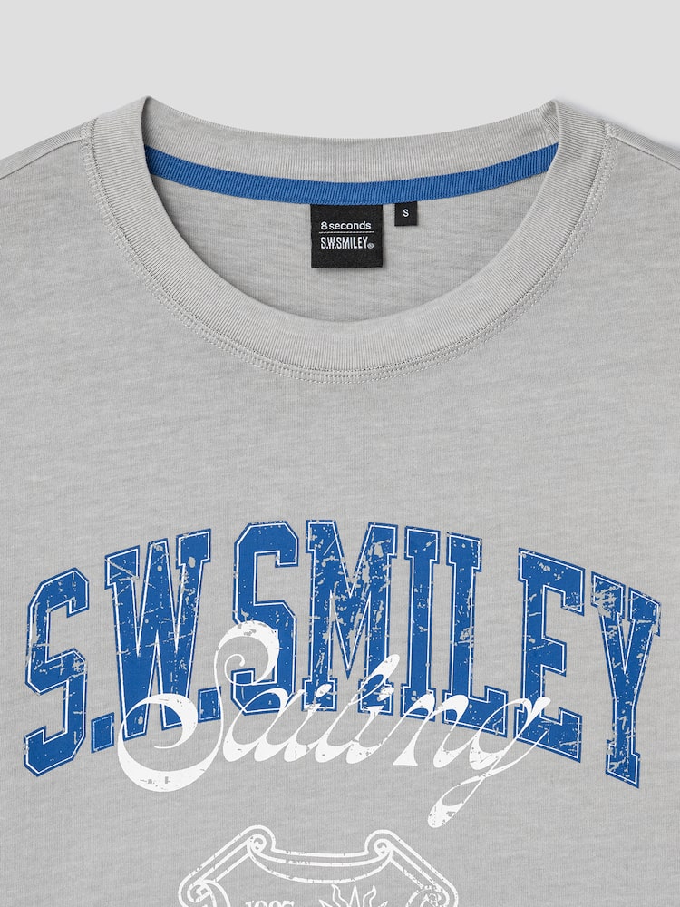 S.W.SMILEY® Garment-Dyed Graphic Short-Sleeve T-Shirt - Light Grey