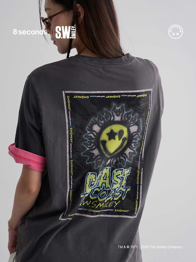S.W.SMILEY® Garment-Dyed Graphic Short-Sleeve T-Shirt - Ash