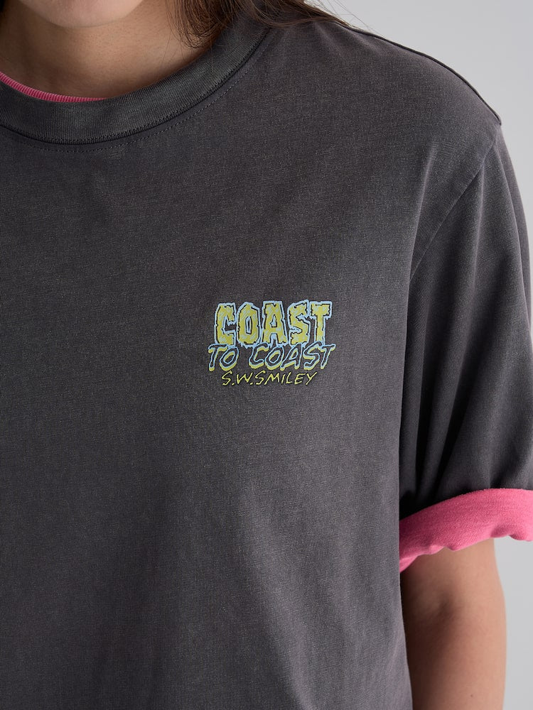 S.W.SMILEY® Garment-Dyed Graphic Short-Sleeve T-Shirt - Ash