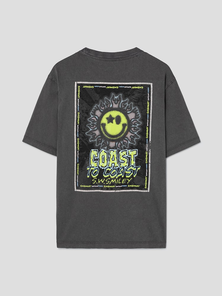 S.W.SMILEY® Garment-Dyed Graphic Short-Sleeve T-Shirt - Ash