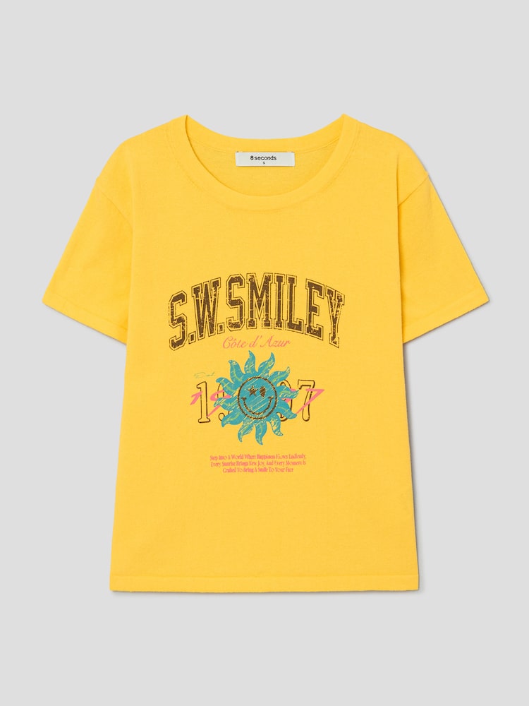 S.W.SMILEY® Graphic Knit Short Sleeve Pullover - Yellow