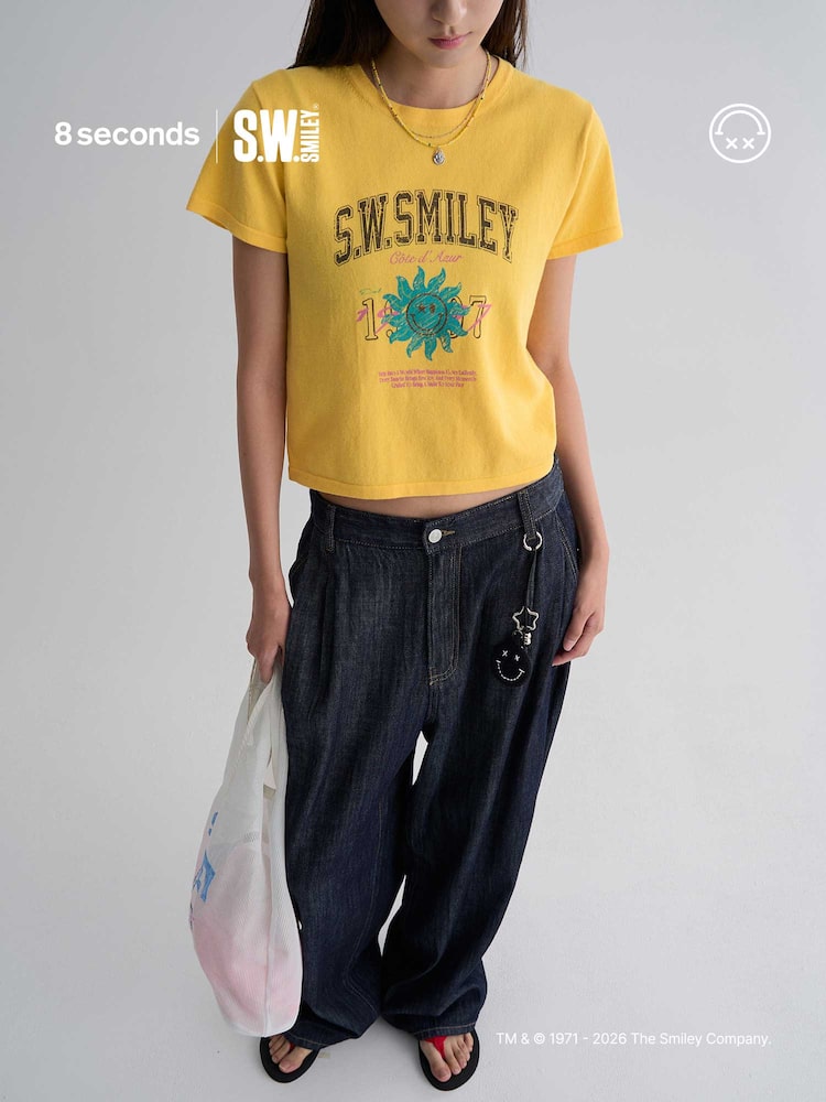 S.W.SMILEY® Graphic Knit Short Sleeve Pullover - Yellow