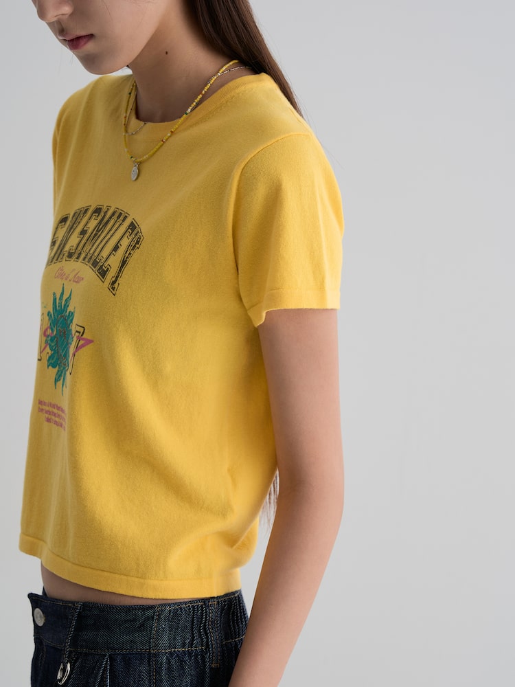 S.W.SMILEY® Graphic Knit Short Sleeve Pullover - Yellow