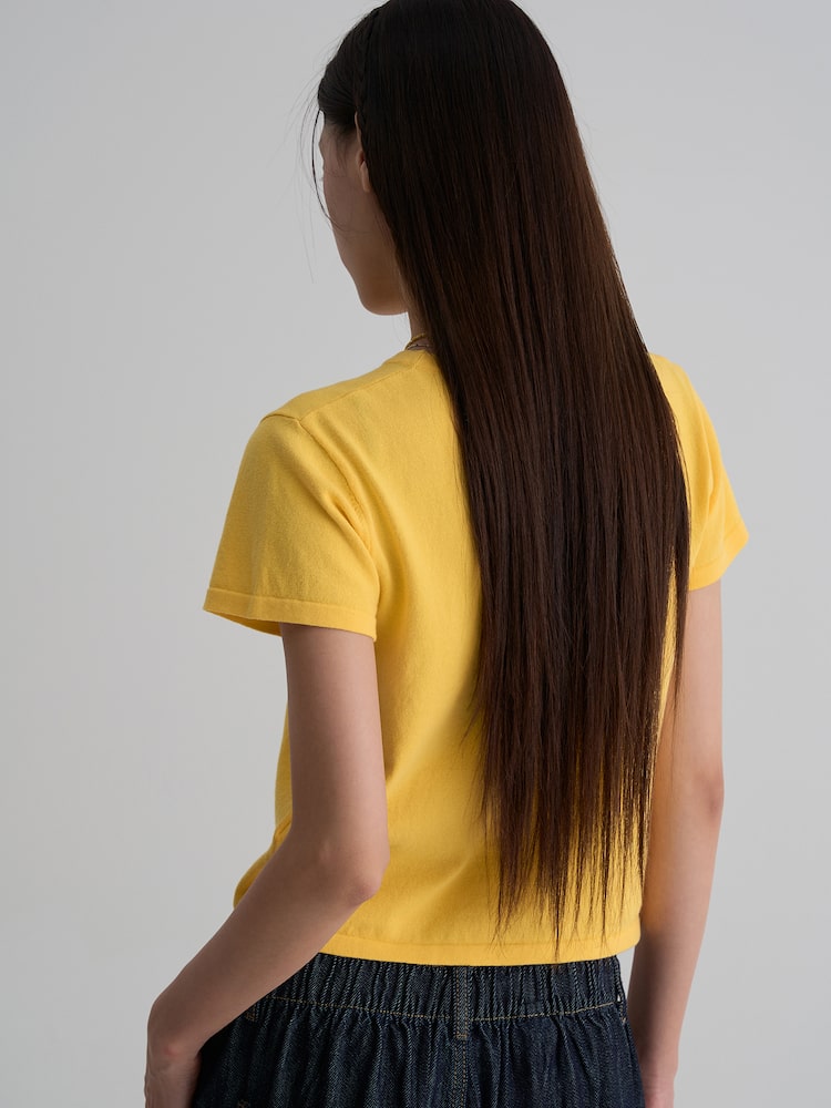 S.W.SMILEY® Graphic Knit Short Sleeve Pullover - Yellow