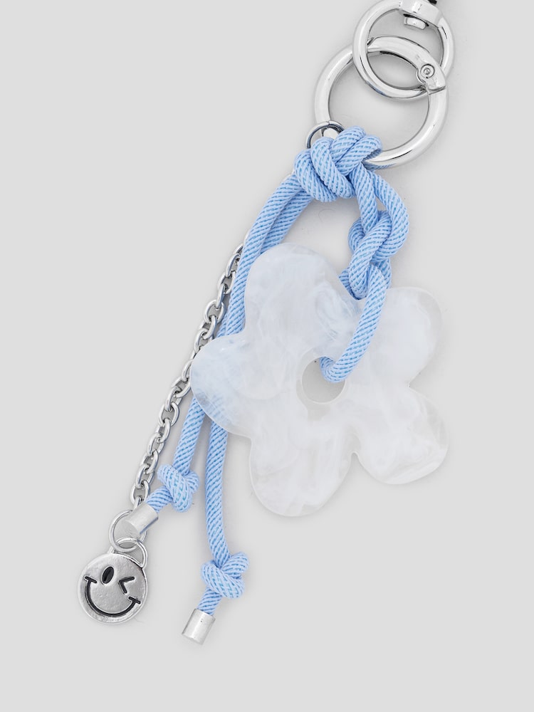 S.W.SMILEY® Flower Smiley Keyring - White