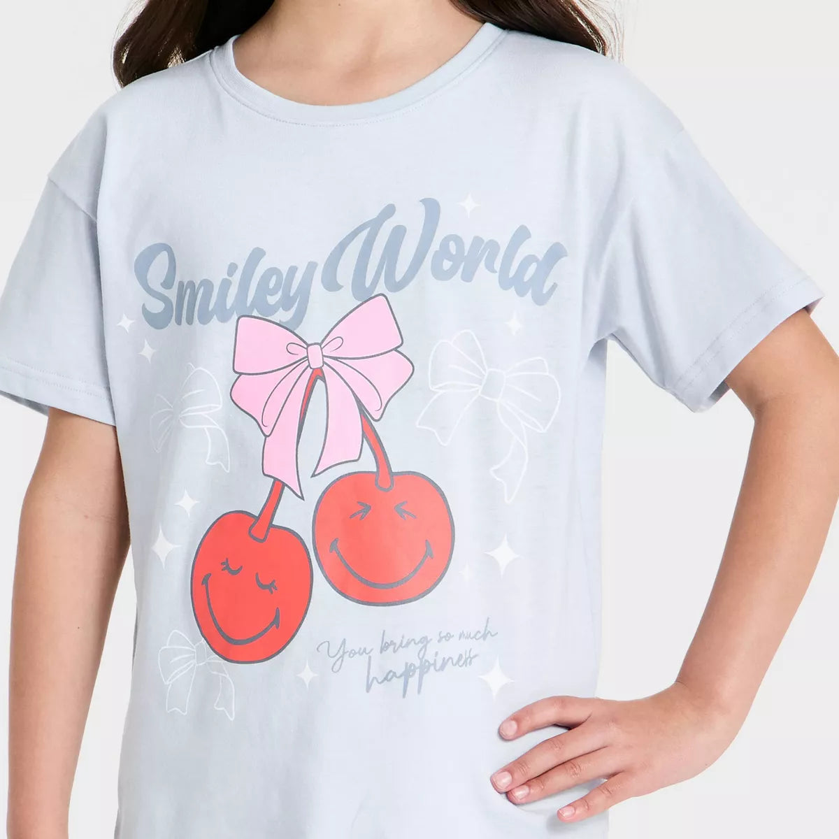 Girls' SmileyWorld Cherry Short Sleeve Graphic T-Shirt - Blue