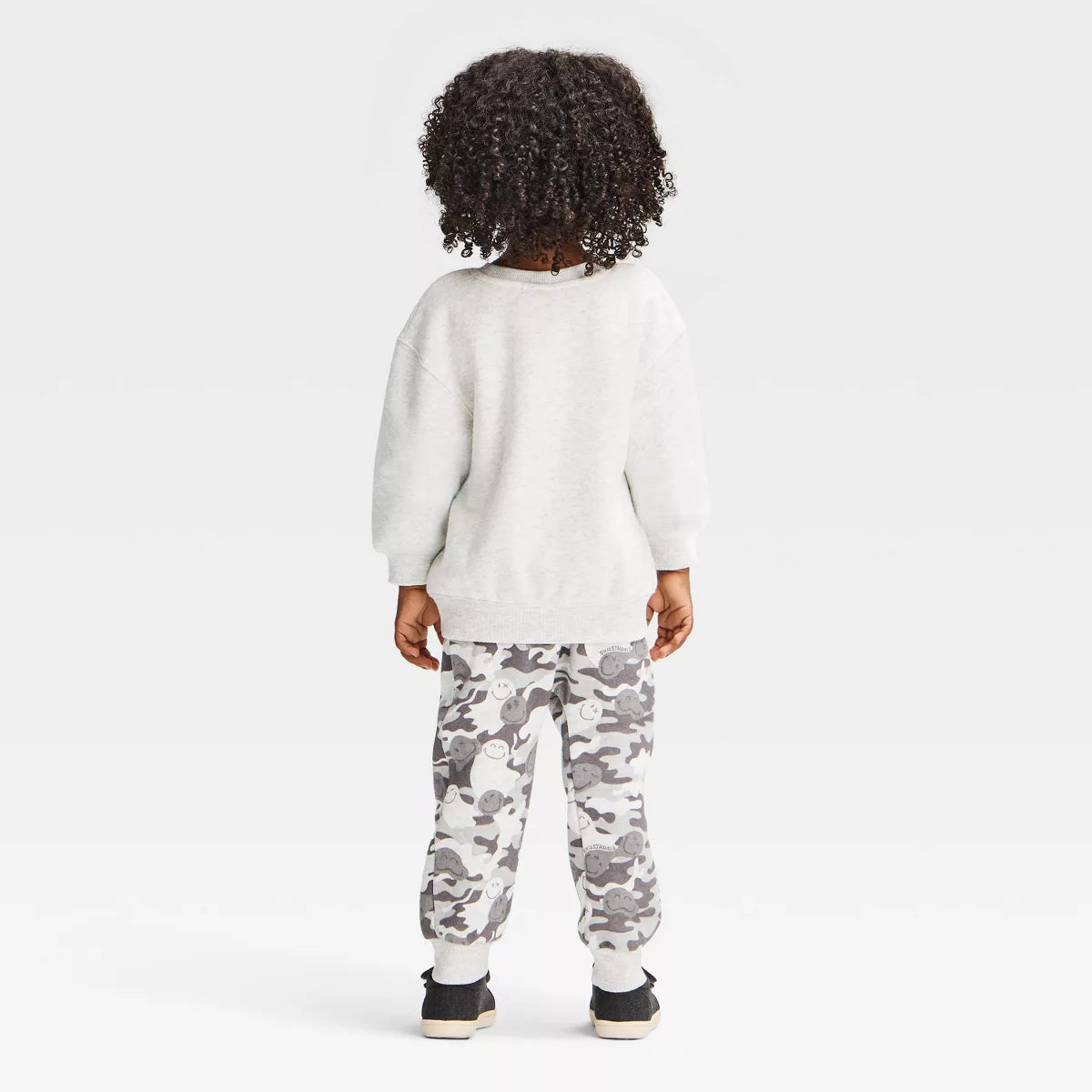 Toddler Boys' 2pc Smiley World Halloween "Boo" Ghost Camo Fleece Sweatshirt and Pants Set - Gray 18M