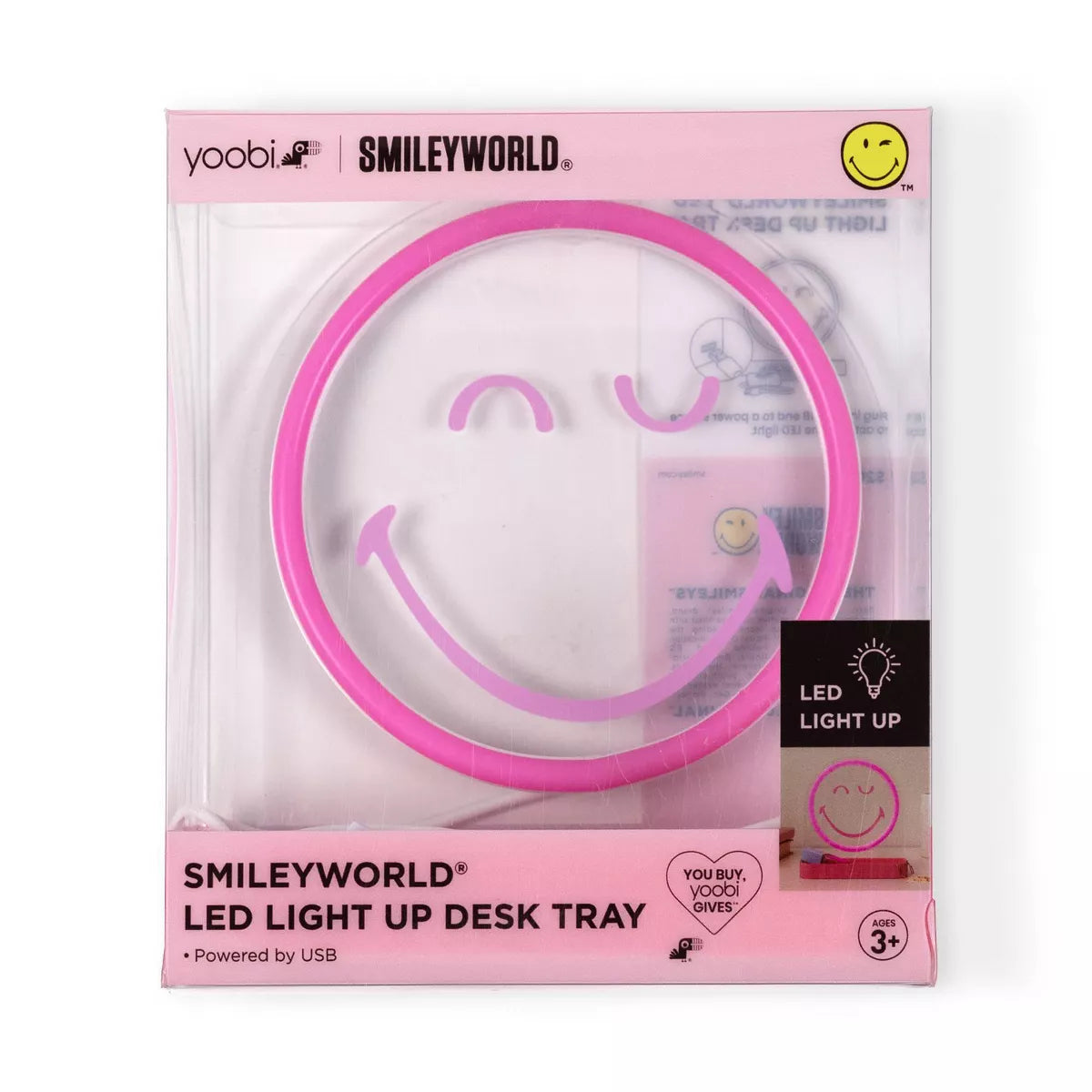 Yoobi SmileyWorld LED Desk Tray Smiley Pink
