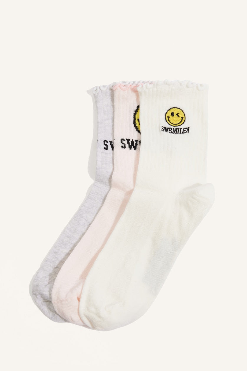 Woman S.W.Smiley 3 Piece Cotton Long Socks