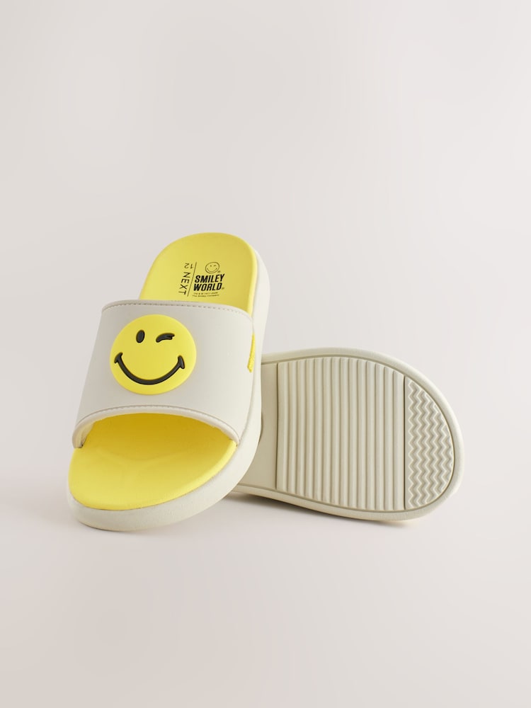 Bone White Smiley World Beach Sliders