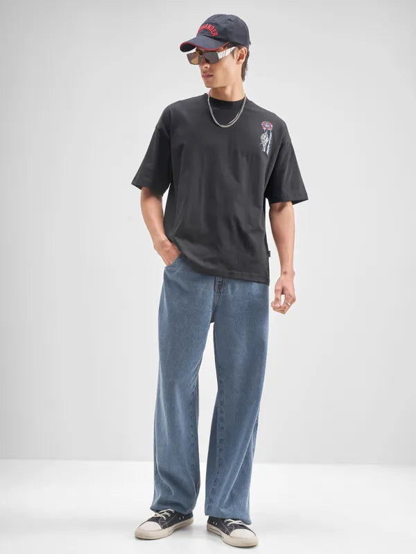 Highlander Men Black SmileyWorld® Printed Round Neck T-Shirt