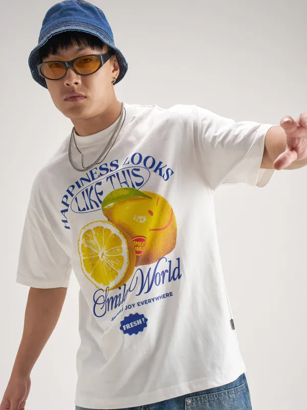 Highlander Men White SmileyWorld® Printed Round Neck T-Shirt