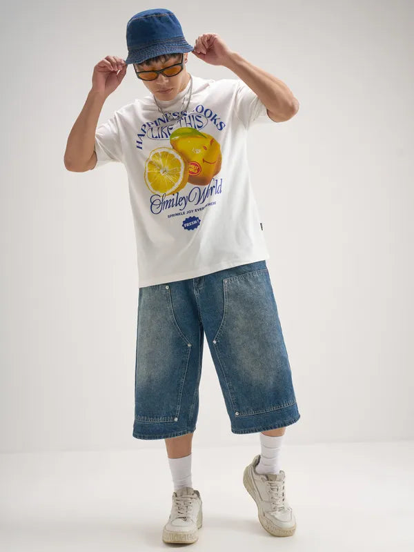 Highlander Men White SmileyWorld® Printed Round Neck T-Shirt