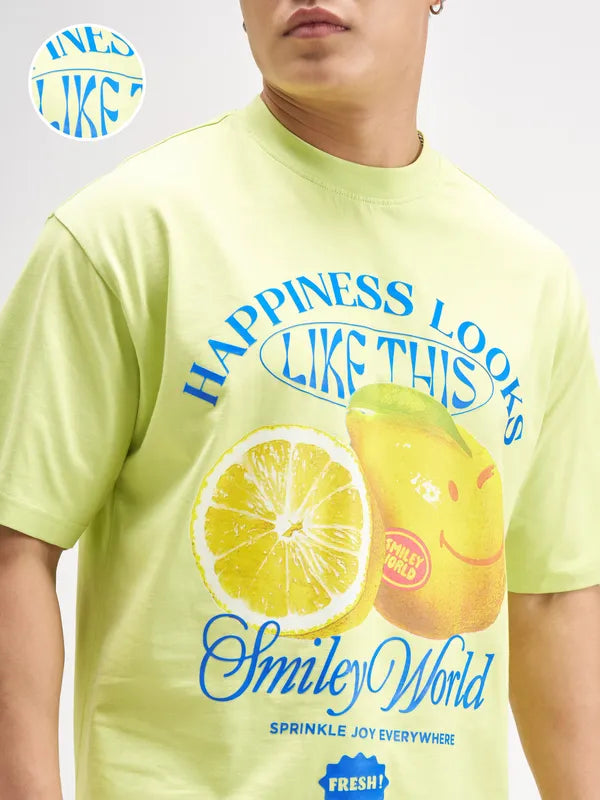 Highlander Men Green SmileyWorld® Printed Round Neck T-Shirt