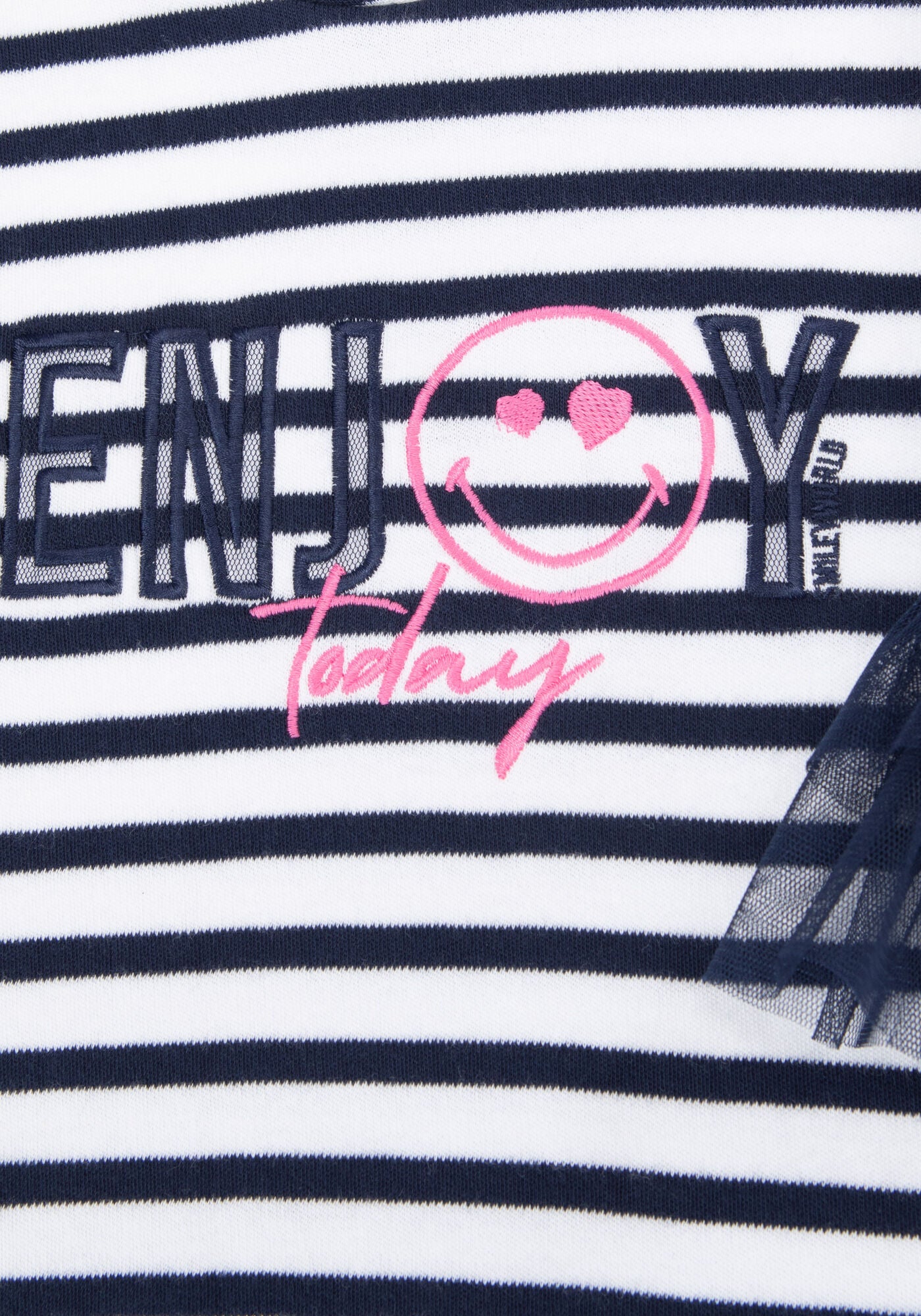 Mädchenkleid aus Baumwolle mit Matrosenstreifen, Ärmel aus SMILEYWORLD-Tüll