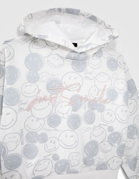 Weißer Mädchen-Kapuzenpullover mit silbernem Allover-SMILEYWORLD-Aufdruck