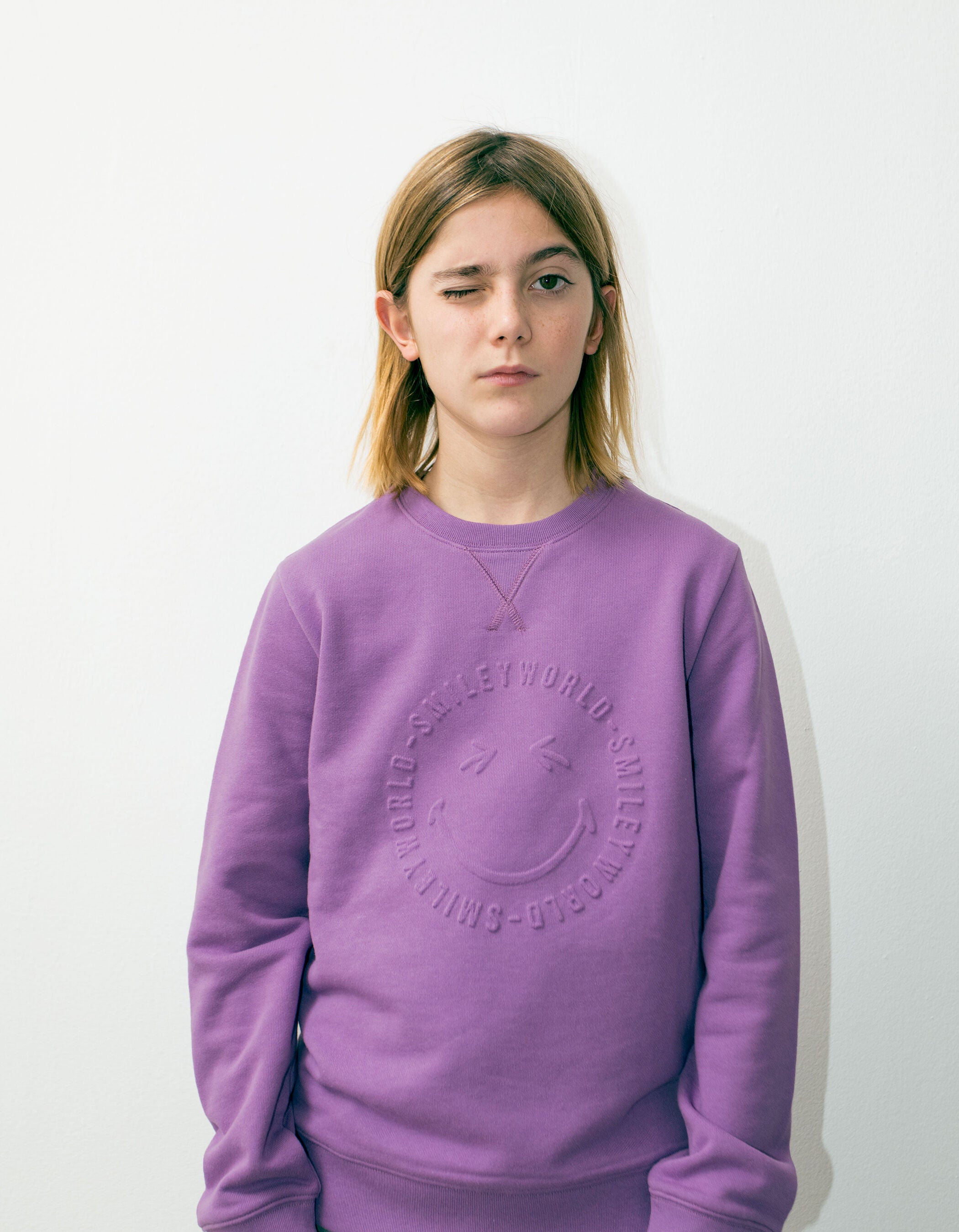 Boys’ Purple Sweatshirt with Embossed SmileyWorld Image