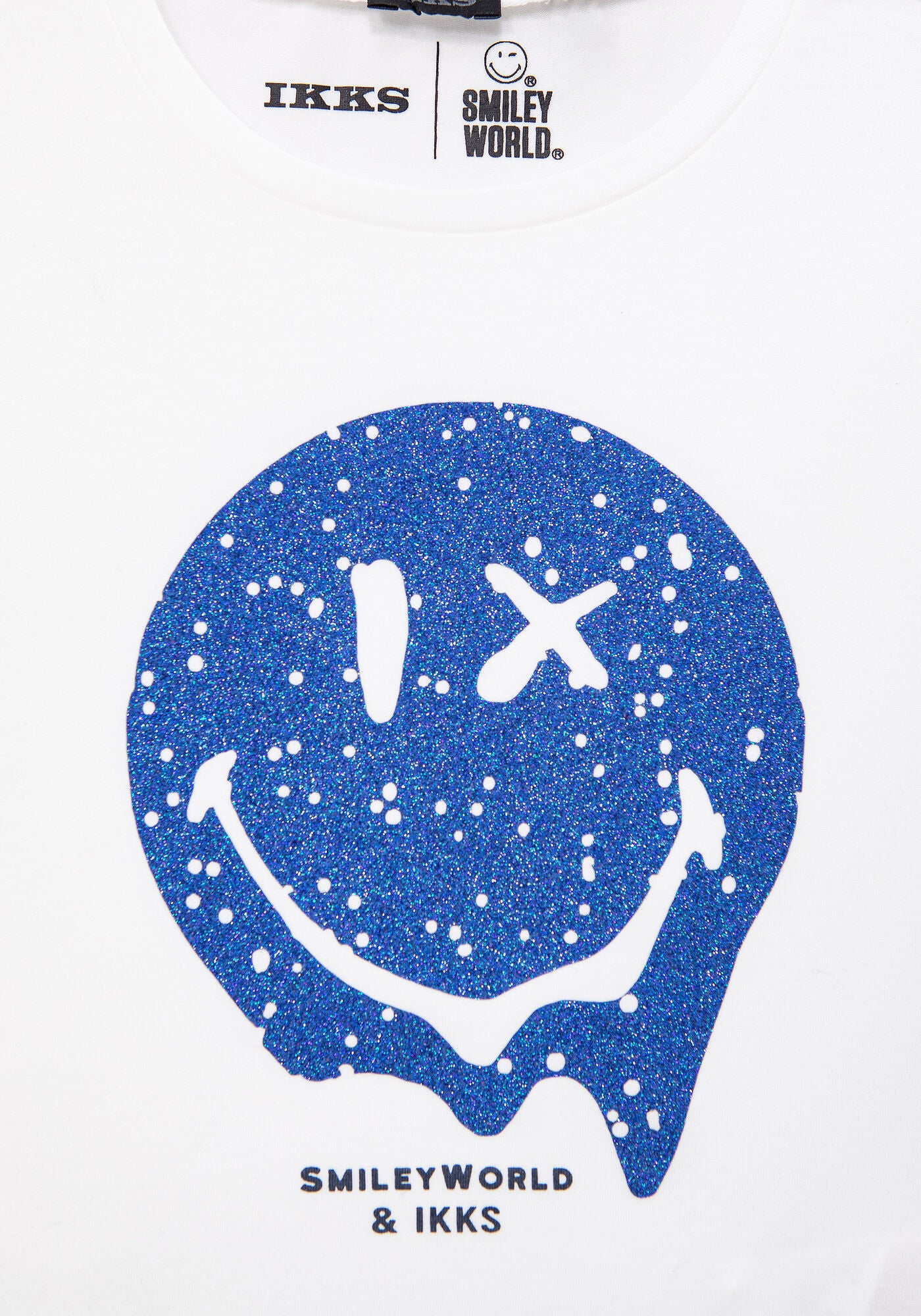 Weißes Mädchen-T-Shirt mit glitzerndem blauen SMILEYWORLD-Aufdruck